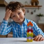 Criança com Síndrome de Asperger se divertindo enquanto brinca, com foco no desenvolvimento social e emocional.